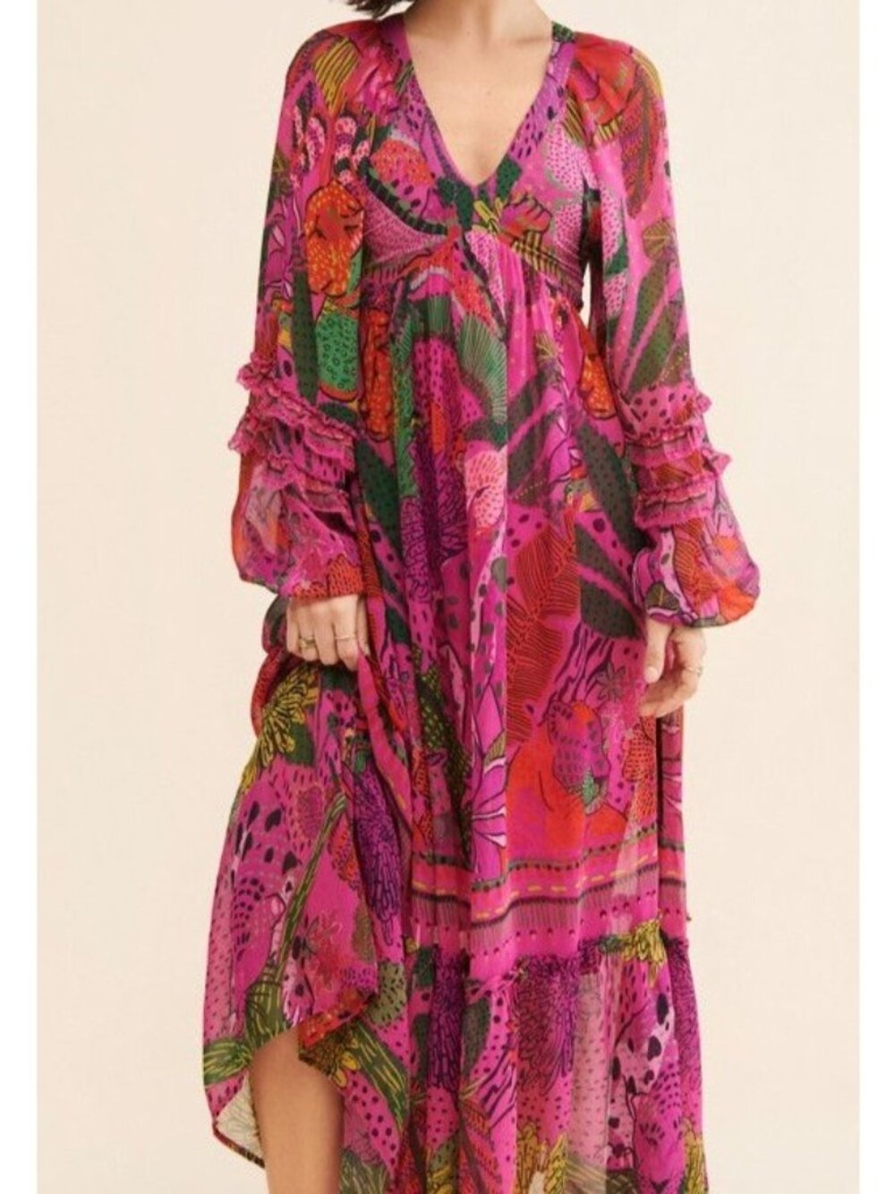 FARM Rio Cool Leopards Maxi Dress Boho Chic Maximalist Tropical Womens XS